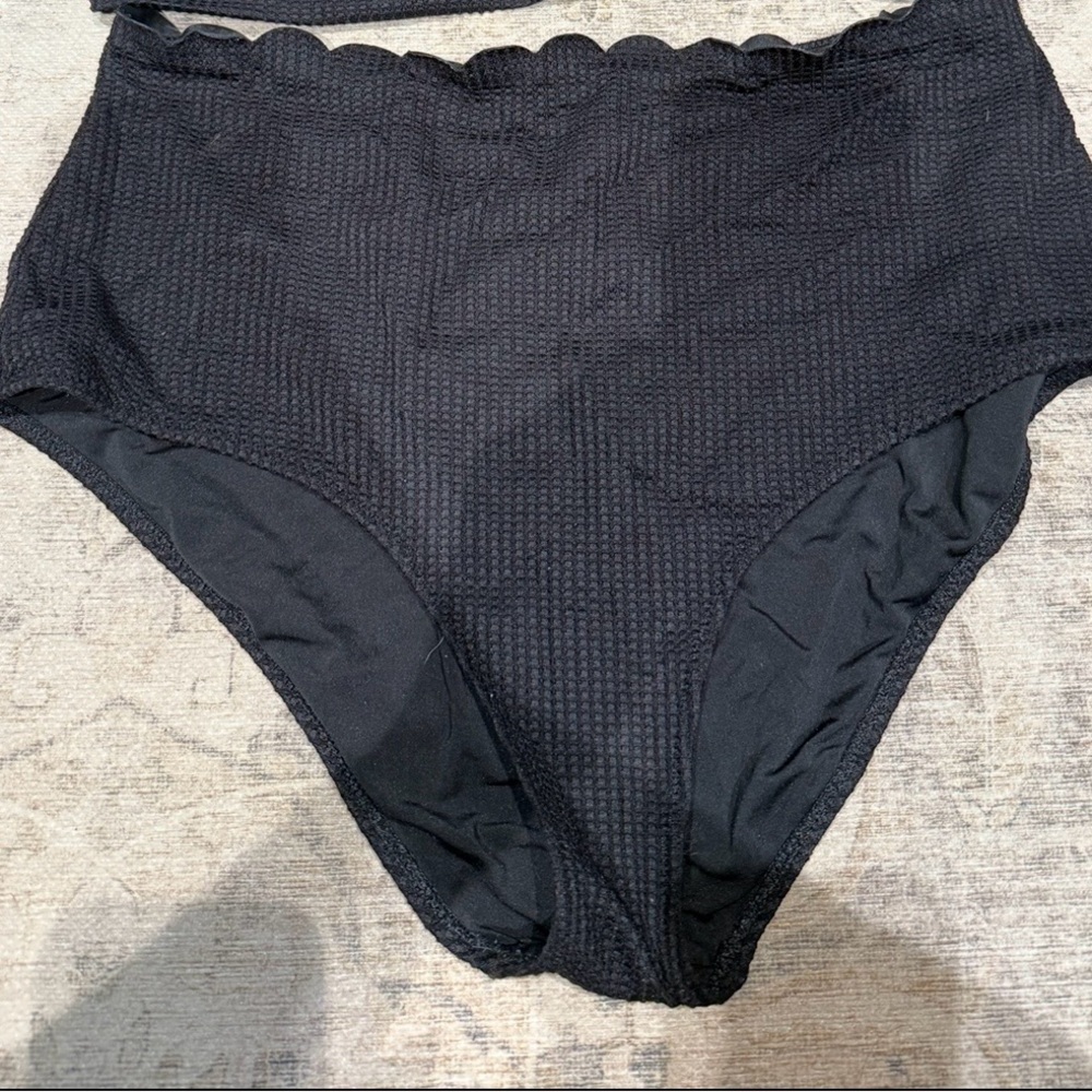 Aerie Black Scalloped High-Waisted Bikini Bottoms